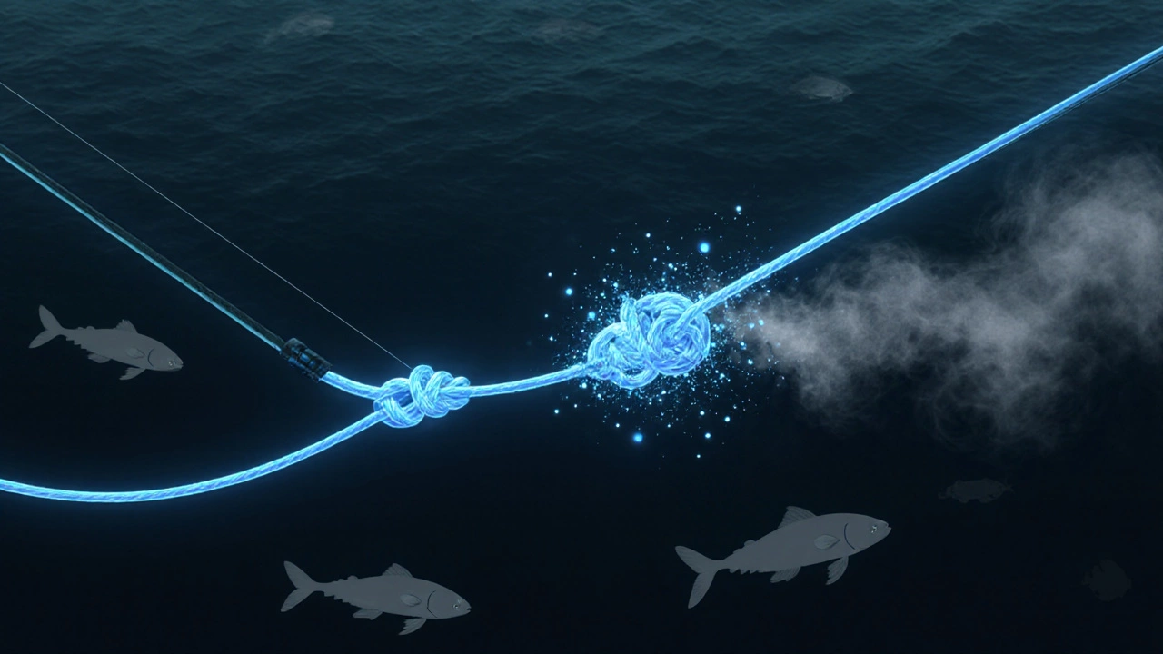 Две рыболовные лески: одна с надежным узлом, другая распадается в дым — символ устаревшего и современного подхода.