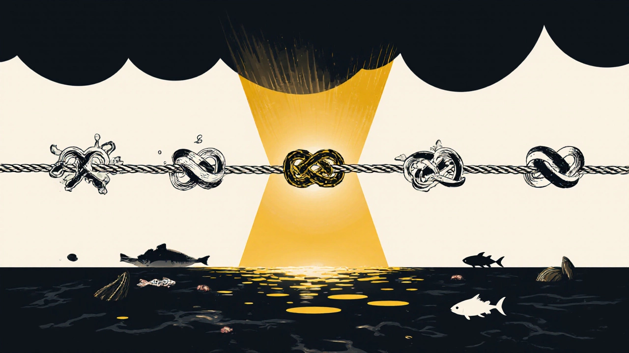 Узел Тирадс 3 светится среди других слабых узлов, символизируя надёжность.