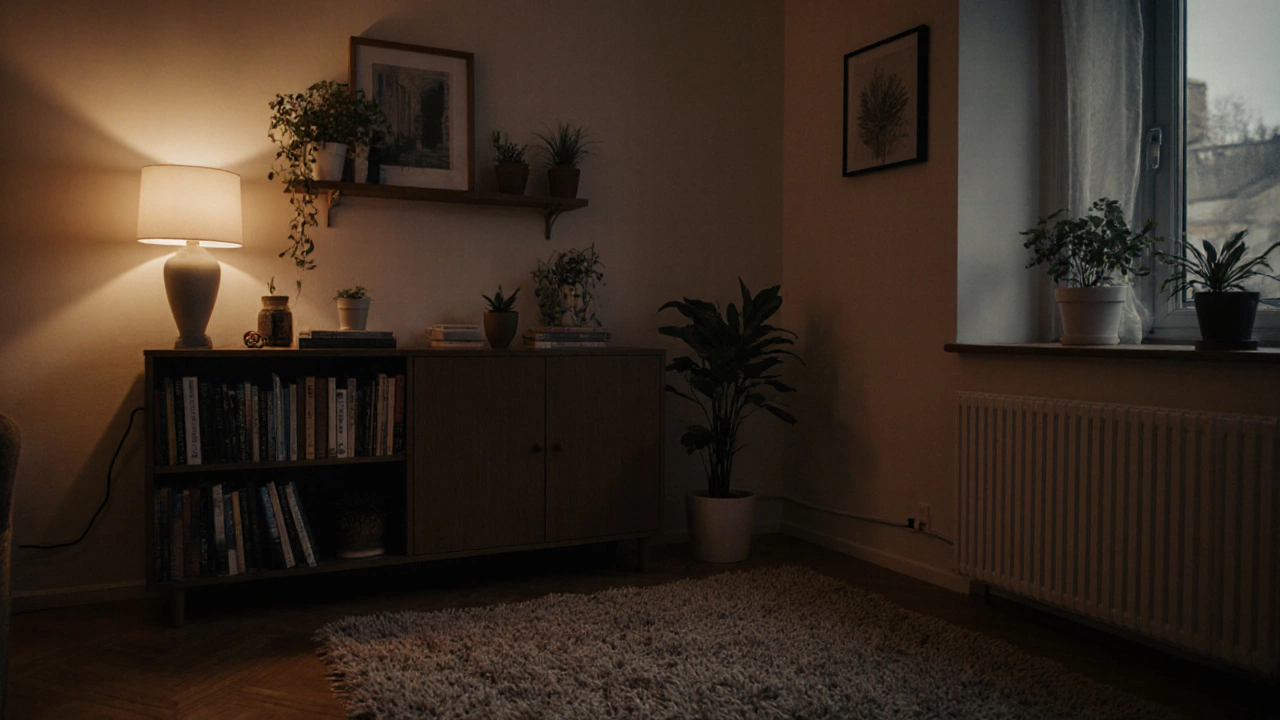 Завершённый интерьер дома с тёплым светом, декором и скрытыми проводами, создающий ощущение уюта.