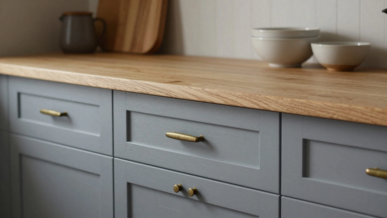 Преображение кухни через детали: бронзовые ручки, деревянные полки и керамика вместо ярких цветов.