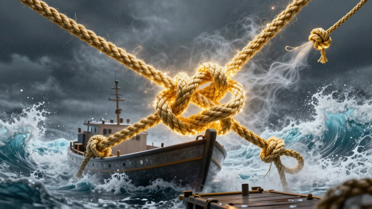 Символическое изображение надёжного узла шлюпочного, защищающего лодку от бури.