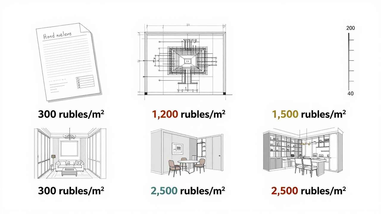 Три уровня стоимости дизайна интерьера: эскиз, технический чертёж и 3D-модель с координатором строителей.