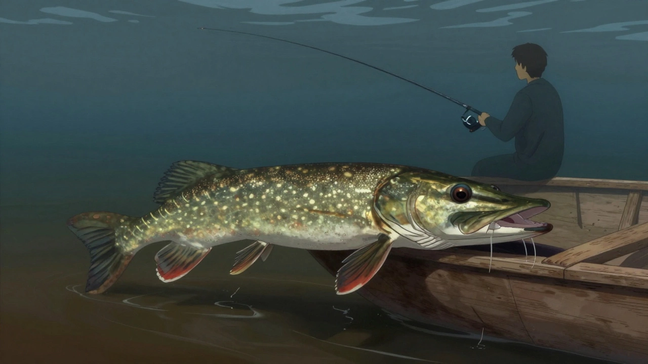 Щука под водой чувствует вибрации от осторожного стука по лодке.