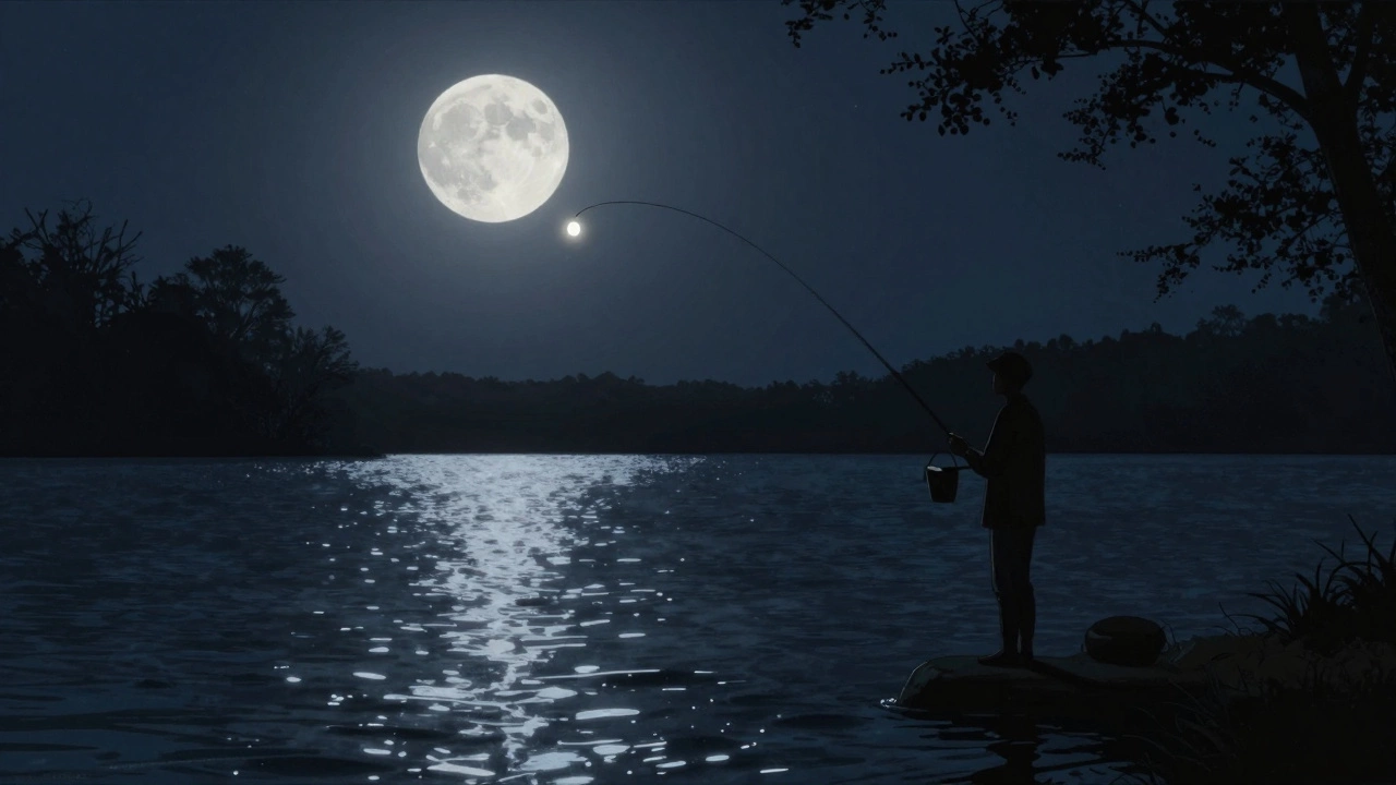 Ночная ловля щуки под полной луной со светящейся приманкой