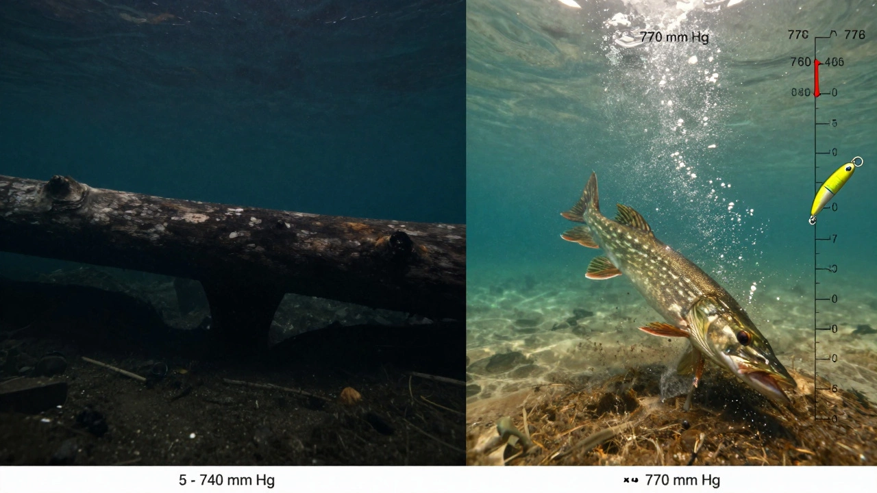 Щука в двух состояниях: пассивна на глубине при низком давлении и агрессивна на мелководье при высоком.