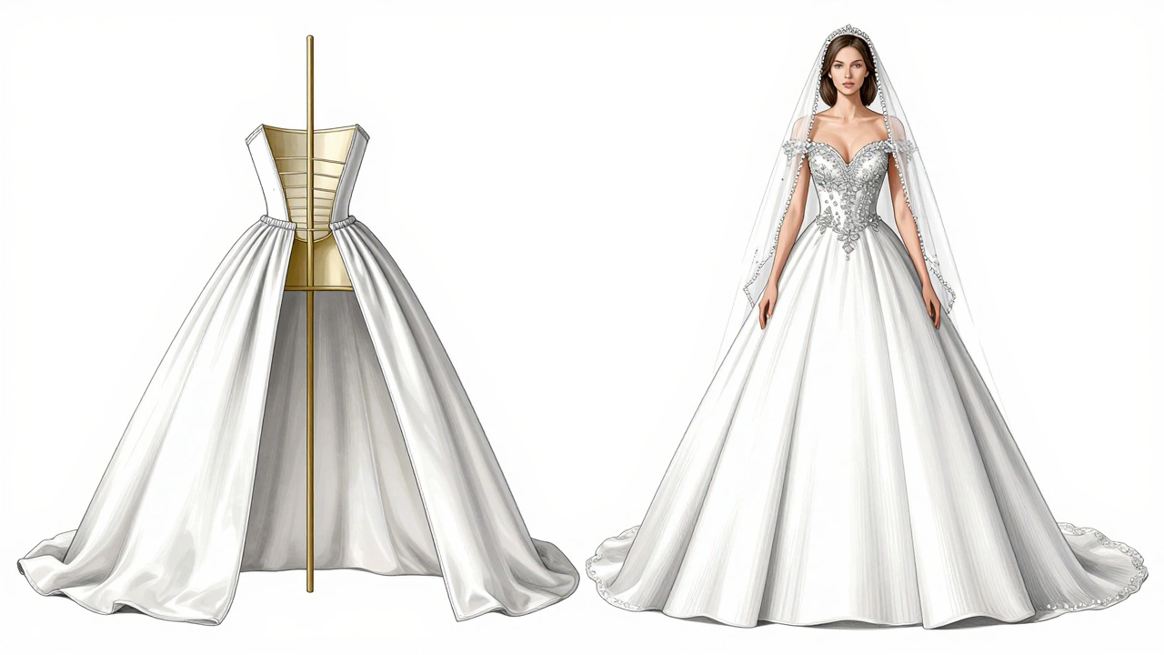 Внутреннее устройство платья: косточки, подкладка и эластичная вставка в талии.