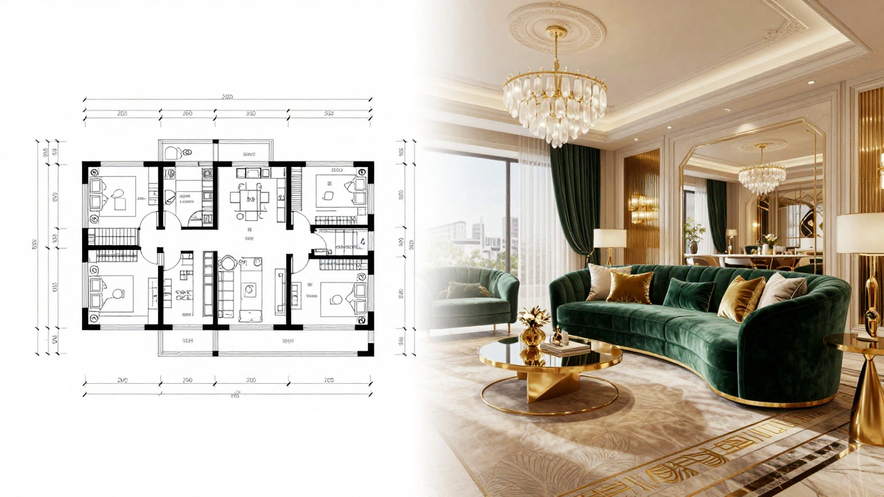 Переход от технического чертежа интерьера к финальной 3D-визуализации комнаты