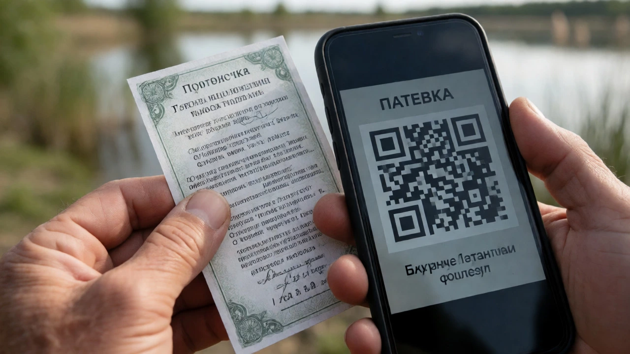 Рука держит бумажную лицензию рядом со смартфоном